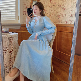 Solid Elegant Dress Women Winter Patchwork Lace ALODIA STORE
