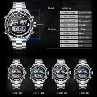 SINOBI Men's Sports Watch Luxury Male Stainless Steel Chronograph Quartz Watches Military Wrist Watch Gift for Men Reloj Saat ALODIA STORE