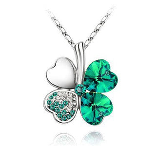 Fashion Jewelry Silver Color Austrian Crystal Necklace Four Leaf Leaves Clover Heart Rhinestones Pendant Necklace Jewelry ALODIA STORE