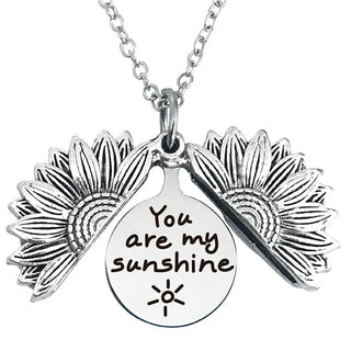 New Stainless Steel Necklaces For Women Open Locket Necklace Engraved You Are My Sunshine Sunflower Pendant Necklace Gift ALODIA STORE