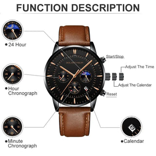 GOLDENHOUR Men's Watch Top Brand Luxury Fashion Quartz Watch Men Leather Waterproof Sports Wrist Watch Male Relogio Masculino ALODIA STORE