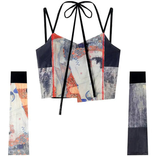 TROPICON Y2k Halter Top Summer 2021 Women Fashion Klimt Aesthetic Mesh Cami Top Croptop Print Bustiers Corsets Top Trendy ALODIA STORE