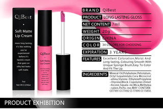 QIBEST Liquid Lipstick Waterproof Lip Gloss 34 Colors Matte Lipstick Long lasting Lipgloss Cosmetics Lips Makeup Nude Maquiagem - Alodia Store