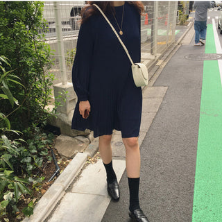LANMREM 2023 New Korean Summer Fashion Women Clothes Vacation Dresses Lantern Sleeves Pullover Loose Chiffon Dress Pleated WG686 ALODIA STORE