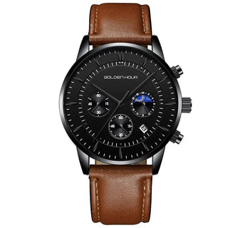 GOLDENHOUR Men's Watch Top Brand Luxury Fashion Quartz Watch Men Leather Waterproof Sports Wrist Watch Male Relogio Masculino ALODIA STORE