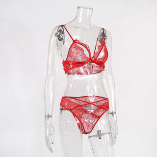 High Quantity Soft Lace Sexy Lingerie Set Women Front Closure Transparent Bra and Panties Sets Nightwear Solid Color Bra Sets ALODIA STORE