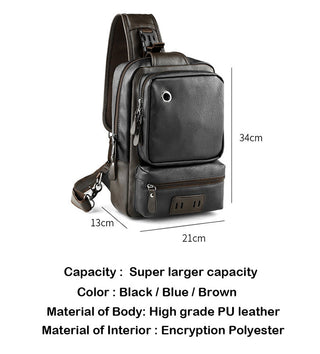 Scione Men Leather Backpacks Waterproof Chest Crossbody Bags Fashion Outdoor Business Casual Bag With Earphone Hole ALODIA STORE