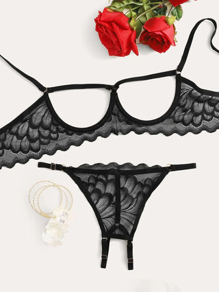 Ellolace Lingerie Set Sexy Hollow Out Lingerie Underwear Set Women's Push Up Bra Erotic Lingerie Sex Underwear For Women ALODIA STORE
