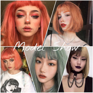 Short Bob Synthetic Wigs With Bangs for Women Wigs Blonde Black Blue fiber Natural Hair for Lolita Cosplay Party Daily Use ALODIA STORE