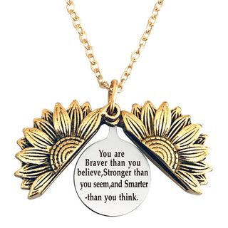New Stainless Steel Necklaces For Women Open Locket Necklace Engraved You Are My Sunshine Sunflower Pendant Necklace Gift ALODIA STORE