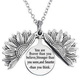 New Stainless Steel Necklaces For Women Open Locket Necklace Engraved You Are My Sunshine Sunflower Pendant Necklace Gift ALODIA STORE
