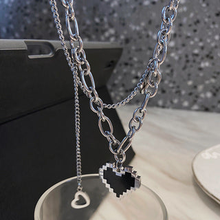 New Senior Fashion Women Pendant Necklaces Fine Double Link Chain Metal Heart Party Necklace Jewelry Gift ALODIA STORE