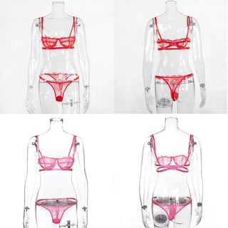 Ellolace Sexy Women's Underwear Lingerie See Through Bra Low Cup Lace Underwear Set Sexy Lingerie Set Bra And Panty Set alodia store