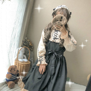 Japanese Korean Harajuku Gothic Bandage Bow Patchwork Girl Cosplay Dress Kawaii Ruffles Dress Women Lolita Style Party Dresses ALODIA STORE