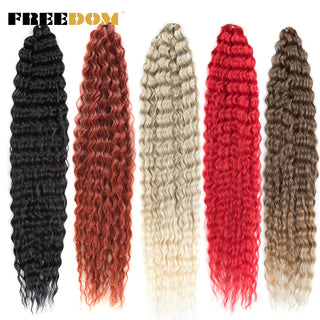 FREEDOM Synthetic Long Curly Wave Crochet Hair 32 Inch Synthetic Braiding Hair Natural Wavy Ombre Blonde Red Hair Extensions ALODIA STORE