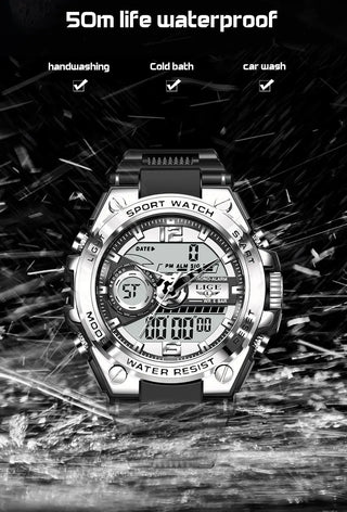 Relogio Masculino 2022 LIGE Sport Men Quartz Digital Watch Creative Diving Watches Men Waterproof Alarm Watch Dual Display Clock ALODIA STORE