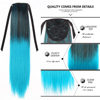 Synthetic Ponytails 20Inch Long Straight  Pony Tail Hair Extensions Drawstring Ponytail Clip In Fake Hair Tail Ombre ALODIA STORE