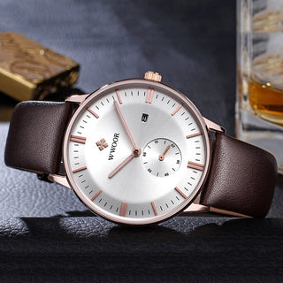 Famous Brand WWOOR Watch Men Luxury Casual Quartz Watches For Men Sports Business Leather Wrist Watch Men Relogio Masculino ALODIA STORE