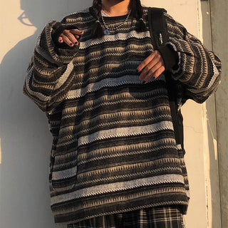 Unisex oversized Women Striped Kn Japanese ALODIA STORE