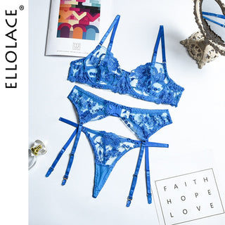Ellolace Sexy Lingerie Exotic Costumes Lace Transparent Underwear Women Sensual Lingerie Woman Porn Erotic Lingerie 3 Pieces ALODIA STORE