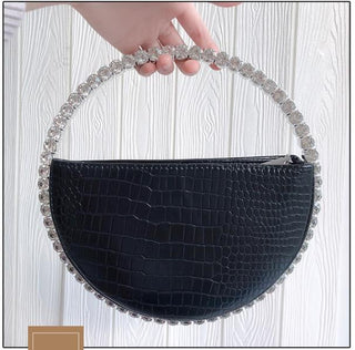 Luxury Colored Diamond Half Moon Women Purses and Handbags Evening Bag Serpentine Designer Party Clutch Bag Chic Wedding Bag ALODIA STORE