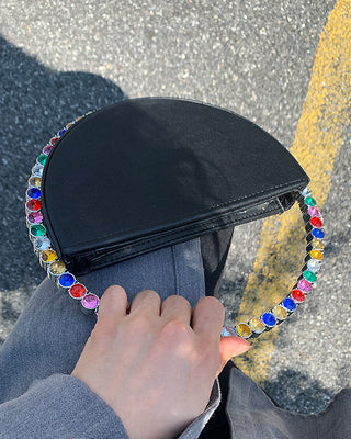 Luxury Colored Diamond Half Moon Women Purses and Handbags Evening Bag Serpentine Designer Party Clutch Bag Chic Wedding Bag ALODIA STORE