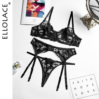 Ellolace Sexy Lingerie Exotic Costumes Lace Transparent Underwear Women Sensual Lingerie Woman Porn Erotic Lingerie 3 Pieces ALODIA STORE