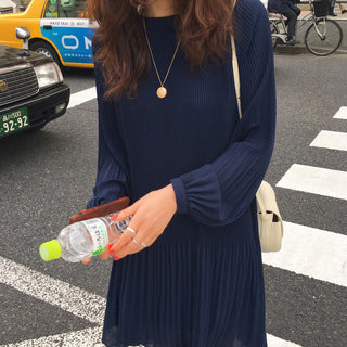 LANMREM 2023 New Korean Summer Fashion Women Clothes Vacation Dresses Lantern Sleeves Pullover Loose Chiffon Dress Pleated WG686 ALODIA STORE