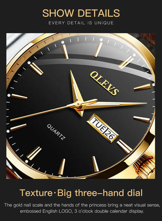 OLEVS Top Brand  Men Classic Quartz Waterproof Watch Leather Strap Business Popular Casual Men Watch ALODIA STORE