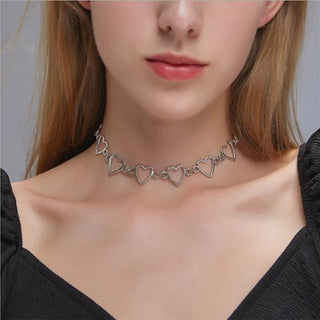 New Hollow Korean Sweet Love Heart Choker Necklace Statement Girlfriend Gift Cute Bicolor Necklace Jewelry Collier Femme 2022 ALODIA STORE