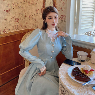 Solid Elegant Dress Women Winter Patchwork Lace ALODIA STORE