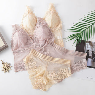 Fashion Female Bra Aet Sexy Lace Tube Top Women Gather Bra Panties Underwear Set ALODIA STORE
