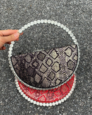 Luxury Colored Diamond Half Moon Women Purses and Handbags Evening Bag Serpentine Designer Party Clutch Bag Chic Wedding Bag ALODIA STORE