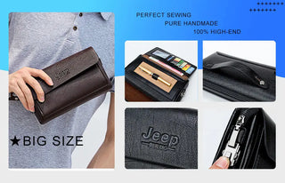 JEEP BULUO Leather Men Clutch Wallet Brand Purse For Phone Double Zipper Luxury Wallet Leather Clutch Bag Large Capacity  ALODIA STORE