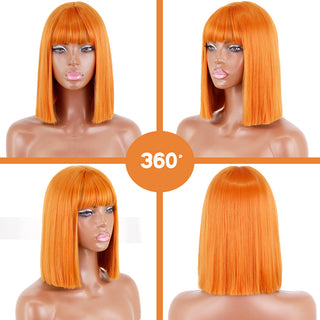 Short straight orange wig with bangs synthetic fiber wig African American white female cosplay/party/daily wig ALODIA STORE