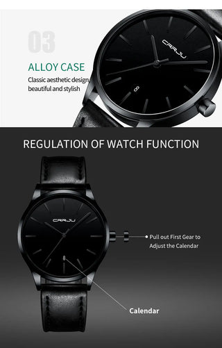 Mens Watches CRRJU Full Steel Casual Waterproof Watch for Man Leather Quartz Watch Men's Dress Calendar Watch Relogio Masculino ALODIA STORE