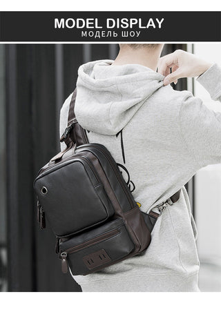 Scione Men Leather Backpacks Waterproof Chest Crossbody Bags Fashion Outdoor Business Casual Bag With Earphone Hole ALODIA STORE