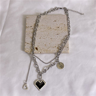 New Senior Fashion Women Pendant Necklaces Fine Double Link Chain Metal Heart Party Necklace Jewelry Gift ALODIA STORE