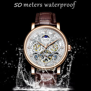 TEVISE Brand Classic Retro Men Watches Automatic Mechanical Watch Men Tourbillon Clock Genuine Leather Waterproof Business Watch ALODIA STORE