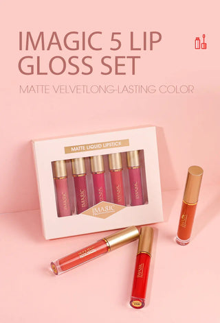 IMAGIC  5-color Set Waterproof Matte Velvet Nude Nude Color Lipstick Lip Gloss Deep Red Long Lasting Lip Gloss Female Lip - Alodia Store
