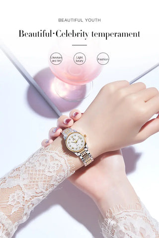 OLEVS Luxury Brand Ladides Automatic Mechanical Wristwatch Waterproof Stainless Steel Simple Watch For Women Gift for girl ALODIA STORE