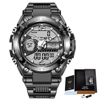 Relogio Masculino 2022 LIGE Sport Men Quartz Digital Watch Creative Diving Watches Men Waterproof Alarm Watch Dual Display Clock ALODIA STORE