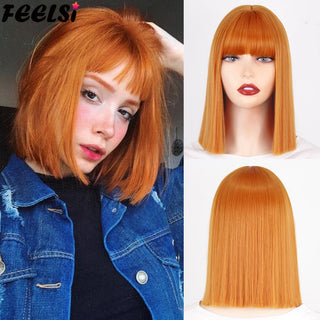 Short Bob Synthetic Wigs With Bangs for Women Wigs Blonde Black Blue fiber Natural Hair for Lolita Cosplay Party Daily Use ALODIA STORE