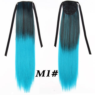 Synthetic Ponytails 20Inch Long Straight  Pony Tail Hair Extensions Drawstring Ponytail Clip In Fake Hair Tail Ombre ALODIA STORE