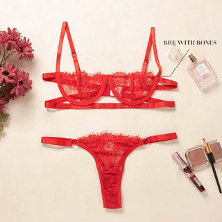 Ellolace Sexy Women's Underwear Lingerie See Through Bra Low Cup Lace Underwear Set Sexy Lingerie Set Bra And Panty Set alodia store