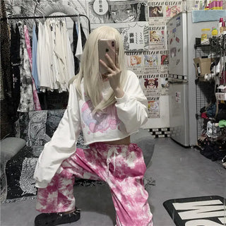 Long Sleeve Harajuku Crop Top for Women Short T Shirt Korean Style Tshirt Croptop Japanese Goth Anime Graphic Pastel Gothic ALODIA STORE