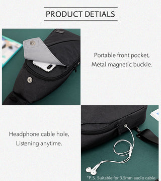 TINYAT Sling bag For 7.9 pad Black Casual Functional Men Chest Bag Pack dual earphone jack Men Shoulder Messenger Bags Pack Bag ALODIA STORE