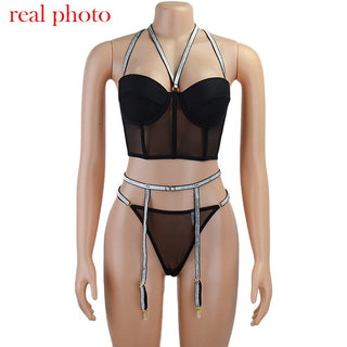 Echonight Sequin Lingerie Set Sexy Push up Women's Underwear Set Lace Bra 3 Piece Set Padded Bra and Thong Lingerie Dropshipping ALODIA STORE