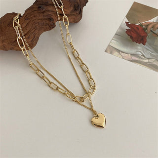 New Senior Fashion Women Pendant Necklaces Fine Double Link Chain Metal Heart Party Necklace Jewelry Gift ALODIA STORE
