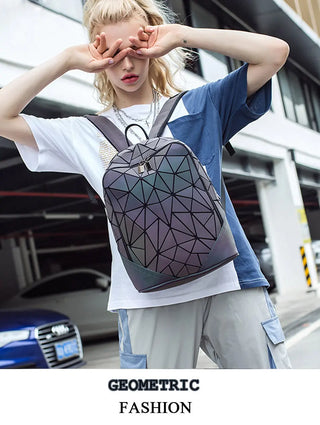 New Women Backpack Geometric Folding Bag Small Students School Bags For Teenage Girls Luminous Backpacks Hologram Daily Backpack ALODIA STORE